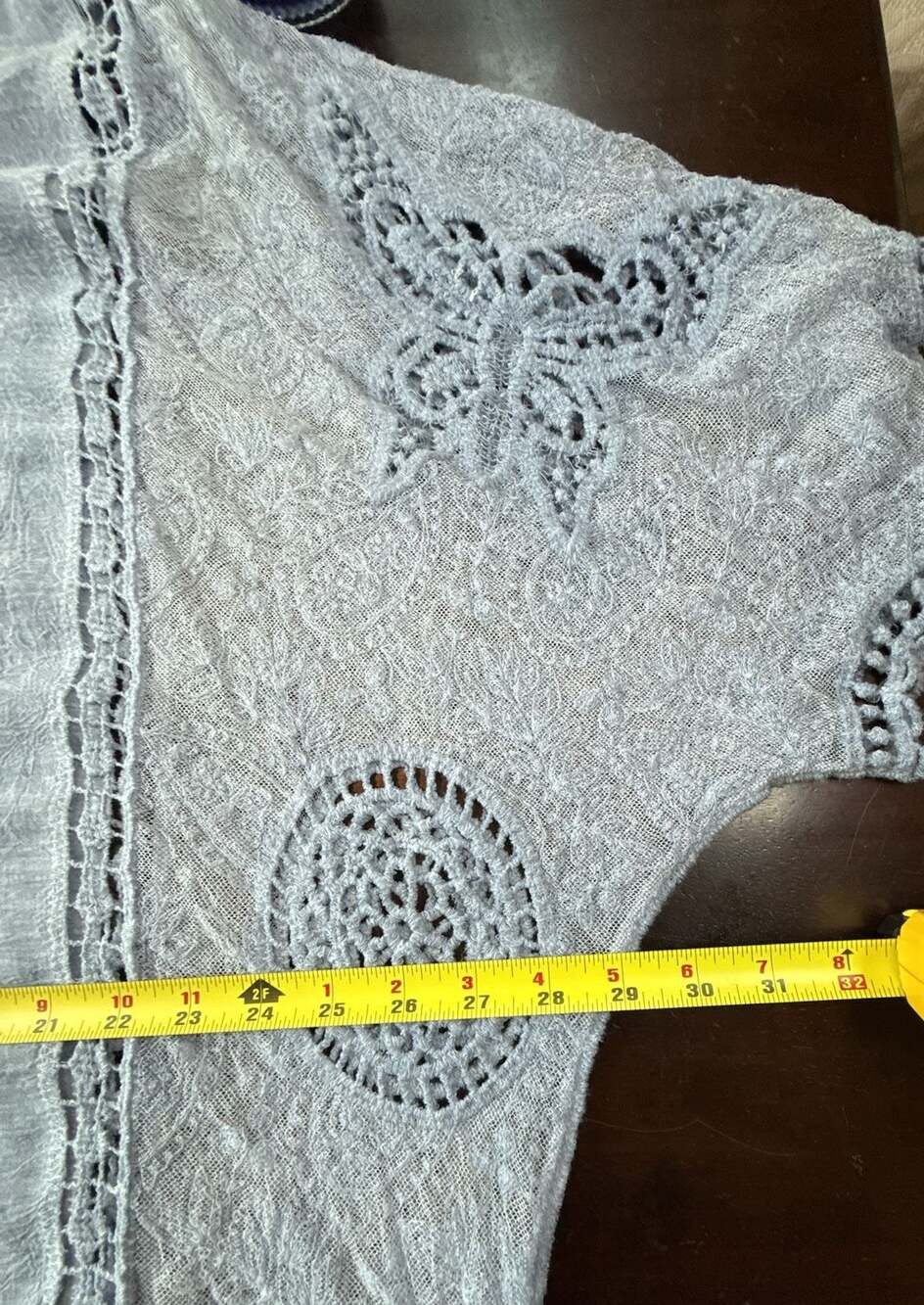 Kindred Plus Size Blue Embroidered Lace Trim Kimono Sleeve Blouse, 3X - Picture 7 of 9